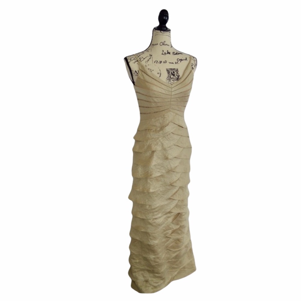 {Adrienne Pappell} Tiered Hammered Satin Sheath